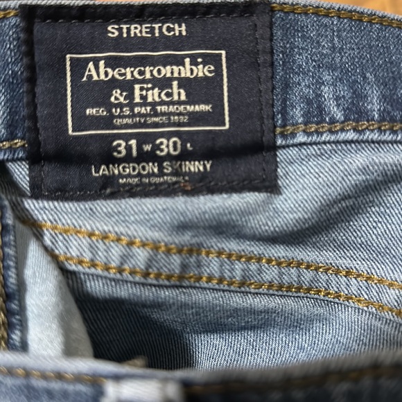 ABERCROMBIE & FITCH Blue Distresses Denim Slim Stretch Langdon Jeans - Picture 2 of 3